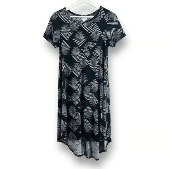 LuLaRoe Size XXS Carly High Low Tee Shirt Dress Black White Triangle Print - Picture 1 of 4